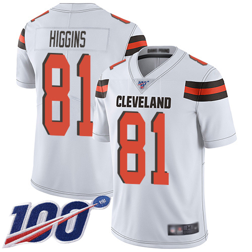 Cleveland Browns Rashard Higgins Men White Limited Jersey #81 NFL Football Road 100th Season Vapor Untouchable->women nfl jersey->Women Jersey